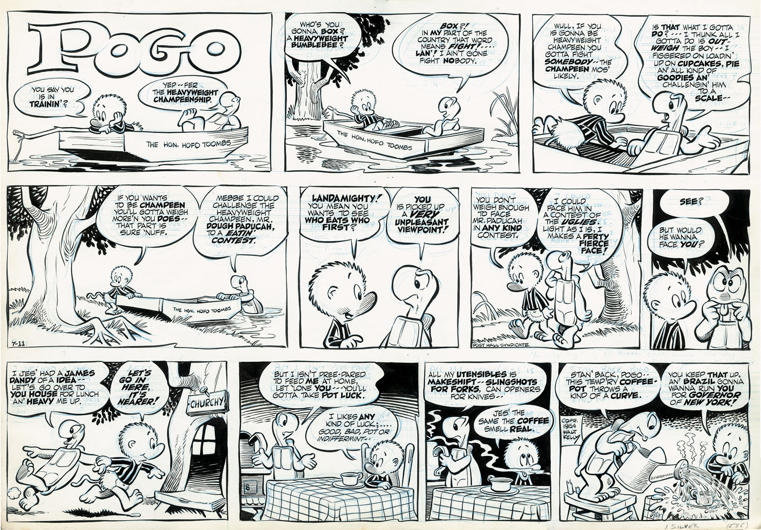original Pogo comic art by Walt Kelly original handdrawn artwork